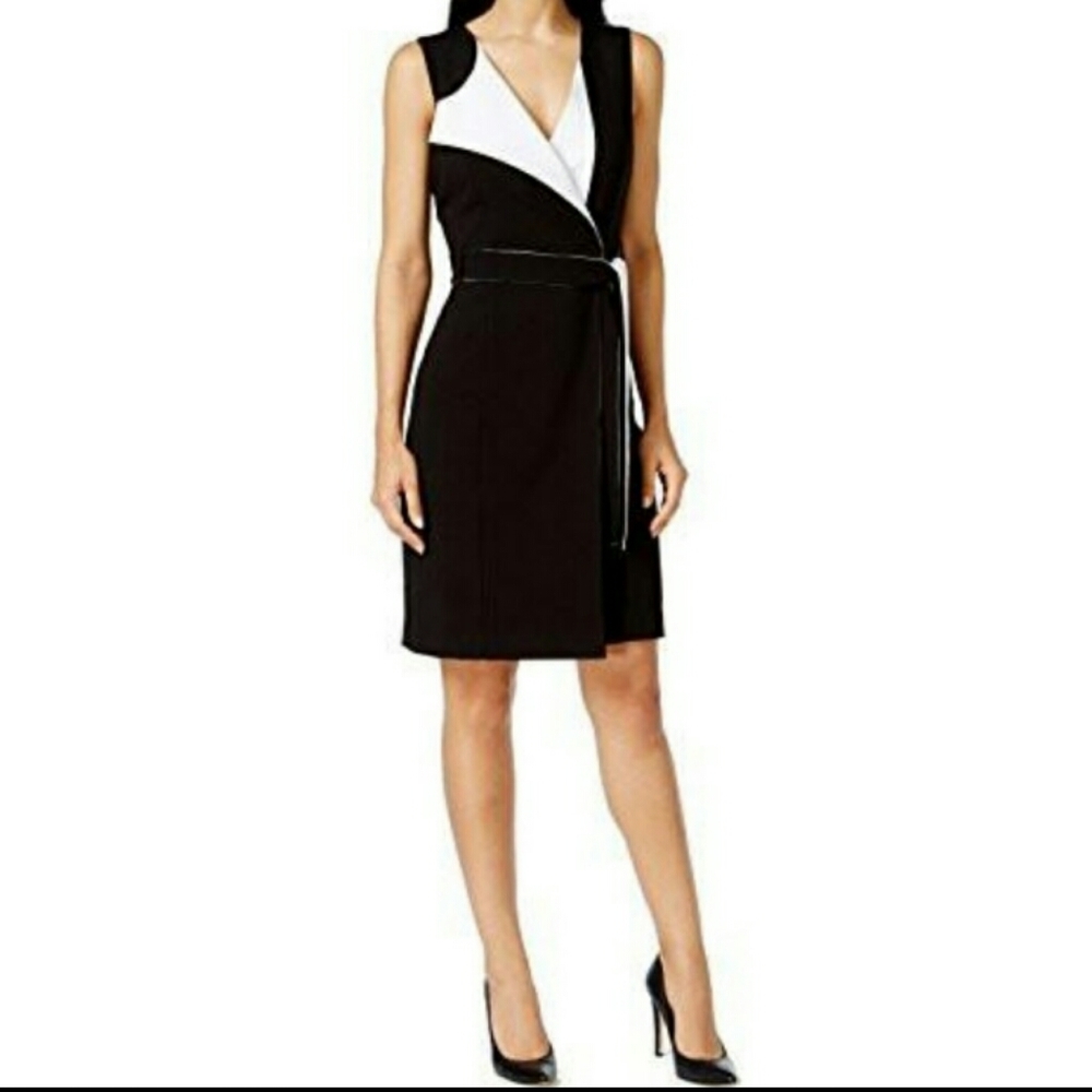 Calvin Klein Sleeveless Belted Wrap Blazer Dress